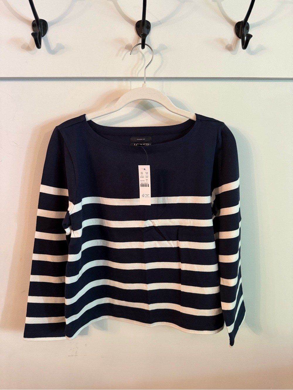 J. Crew Navy and White Striped Long-Sleeve Boat Neck Tee NWT